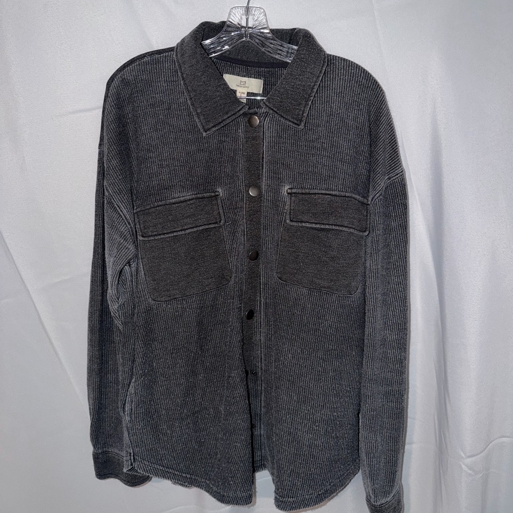 Thread & Supply Charcoal Ribbed Button-Up Cardigan Jacket